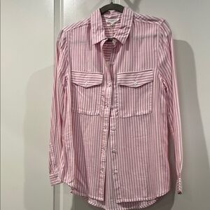 NWT beachlunchlounge Pink and White Striped Button-Up Shirt